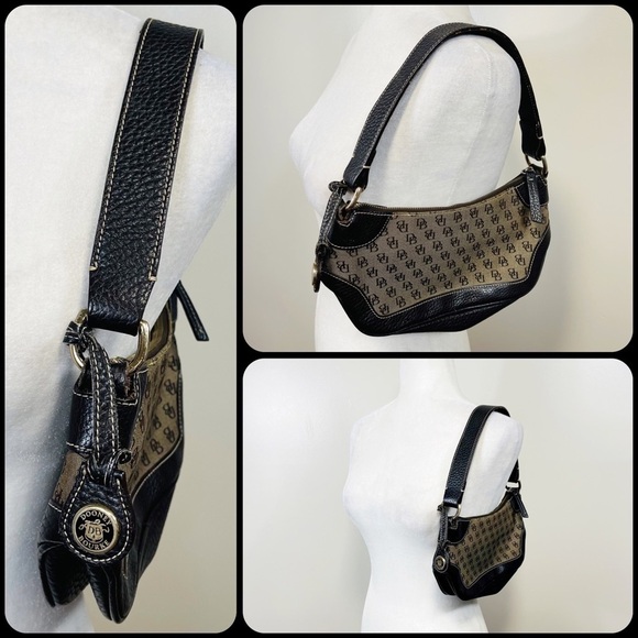 DOONEY & BOURKE Y2k Crescent Pebbled Leather Signature Logo Black Shoulder Bag - Picture 1 of 14